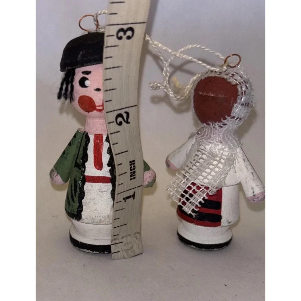 Vintage Folk Art European Wooden Handpainted Couple Ornament-Christmas Decor